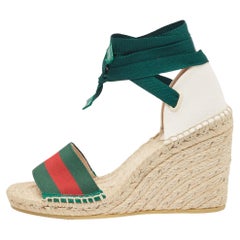 Gucci Multicolor Canvas Lilibeth Wedge Sandals Size 37.5