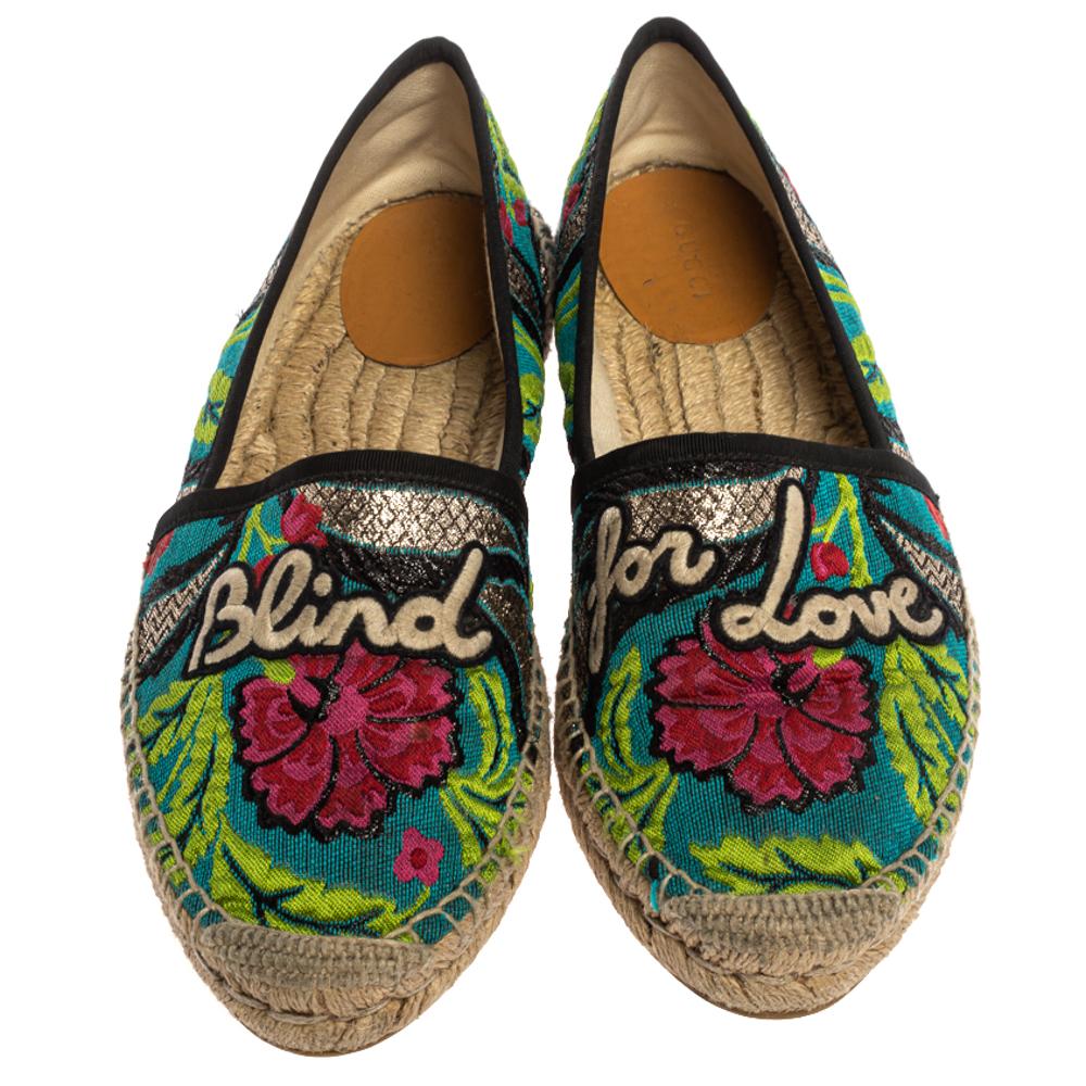 Women's Gucci Multicolor Canvas Pilar Blind for Love Brocade Flats Size 39