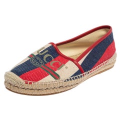 Gucci Multicolor Canvas Sylvie Espadrille Flats Size 38.5
