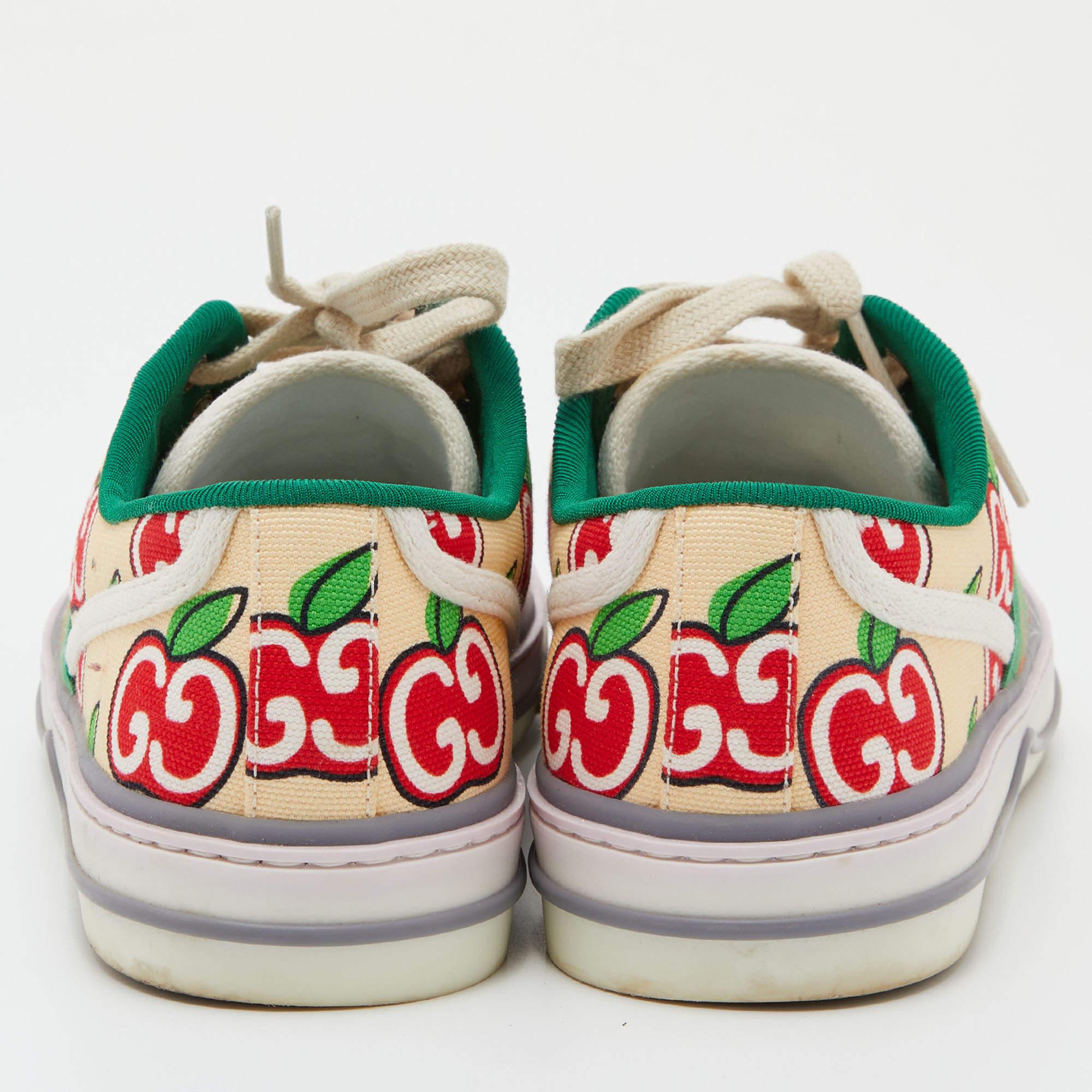 Beige Gucci Multicolor Canvas Tennis 1977 GG Apple Print Low Top Sneakers Size 38
