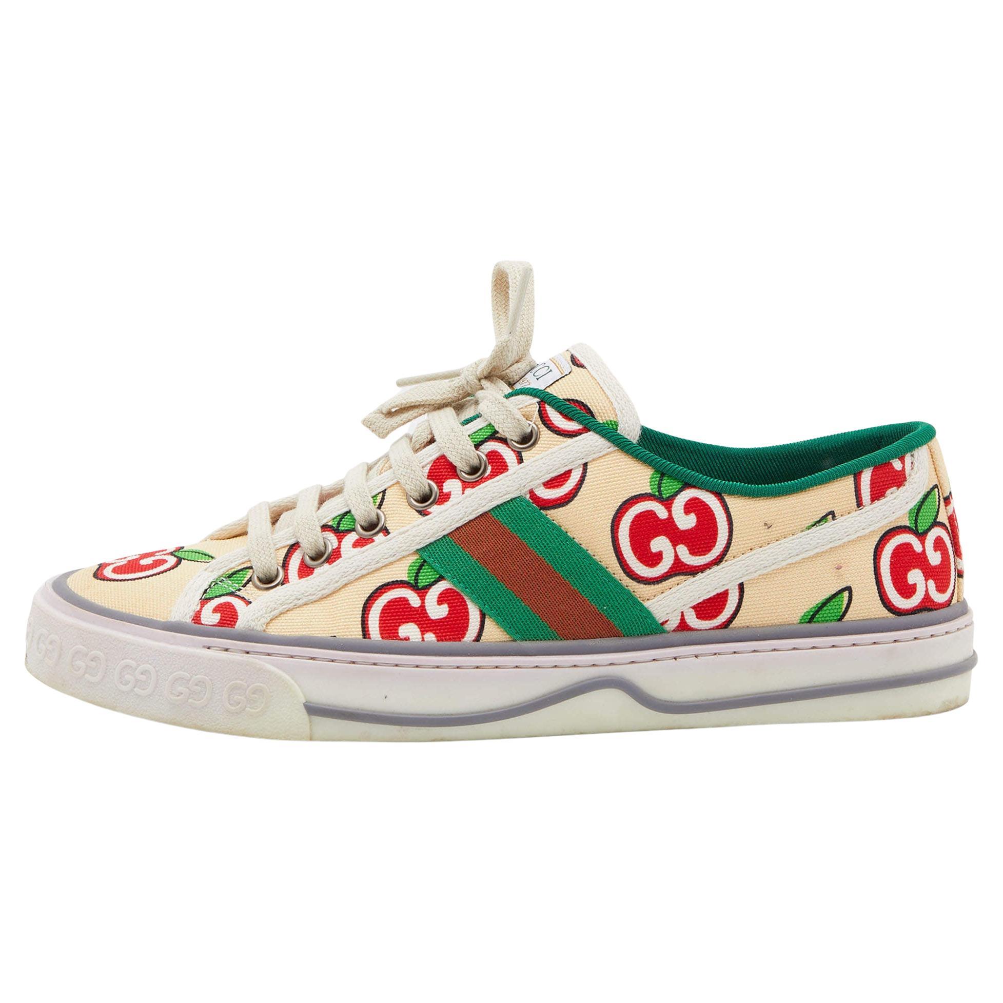 Gucci Multicolor Canvas Tennis 1977 GG Apple Print Low Top Sneakers Size 38