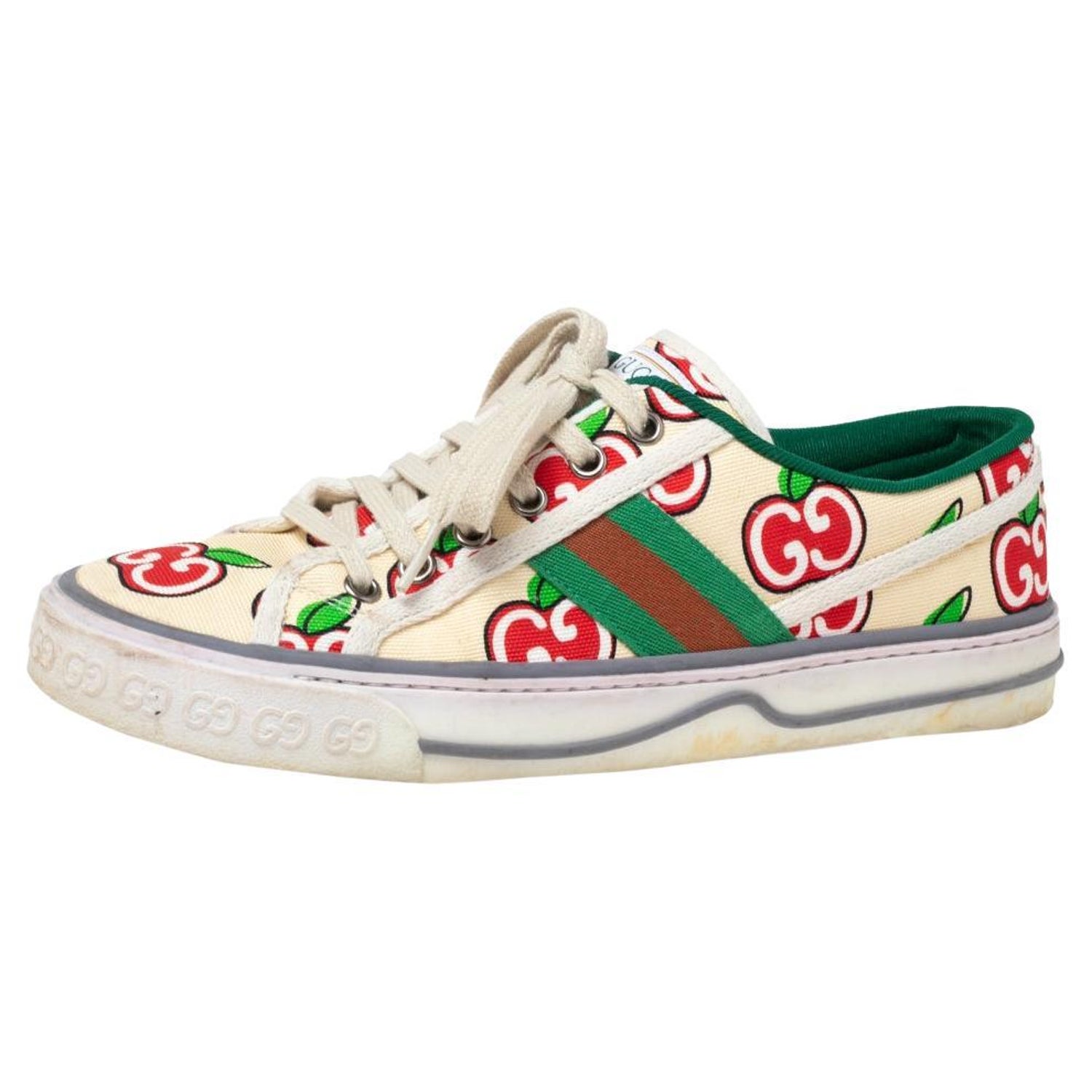 Gucci Multicolor Canvas Tennis 1977 GG Apple Print Low Top Sneakers Size  38.5 For Sale at 1stDibs