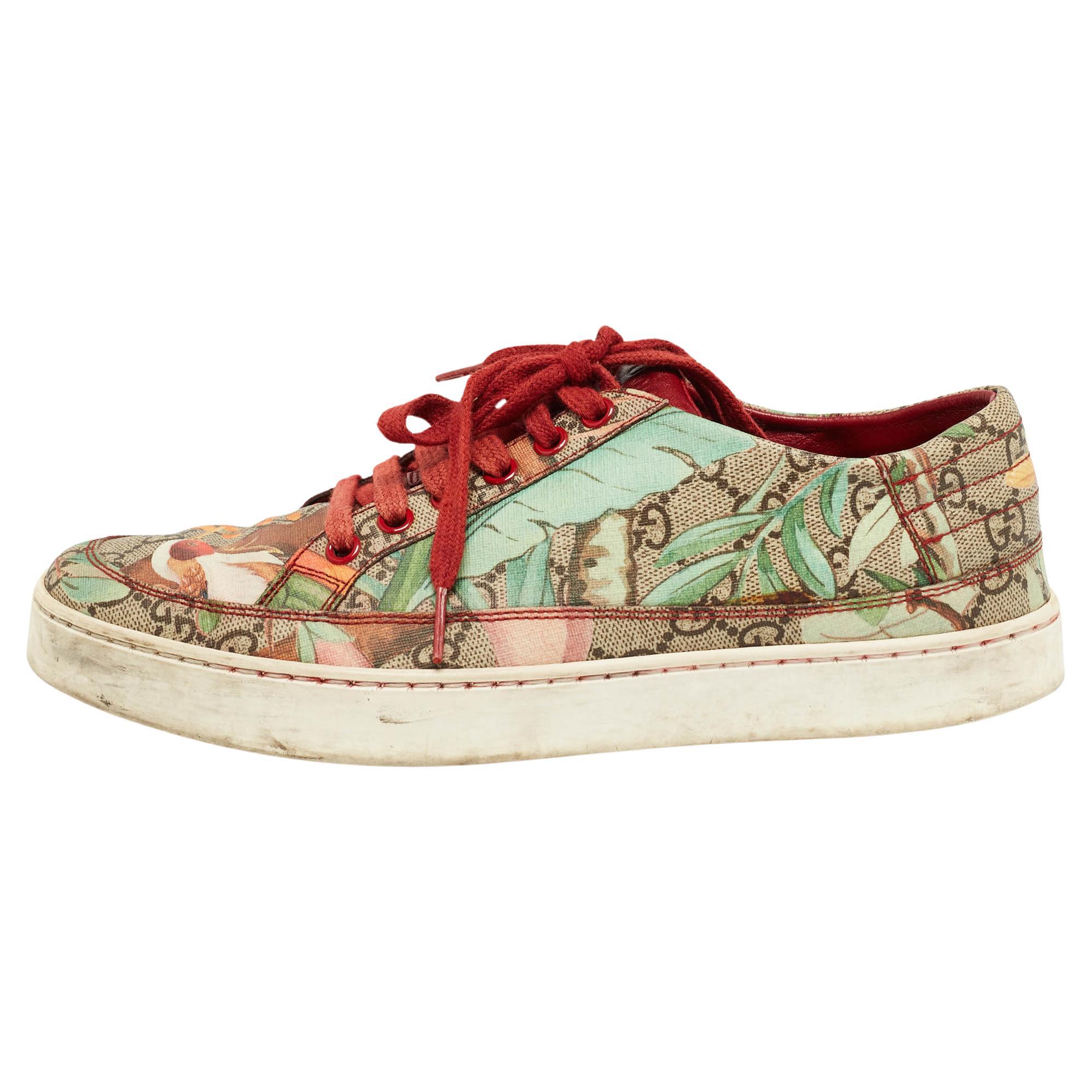 Gucci Multicolor Canvas Tian Low Top Sneakers Size 40.5 For Sale