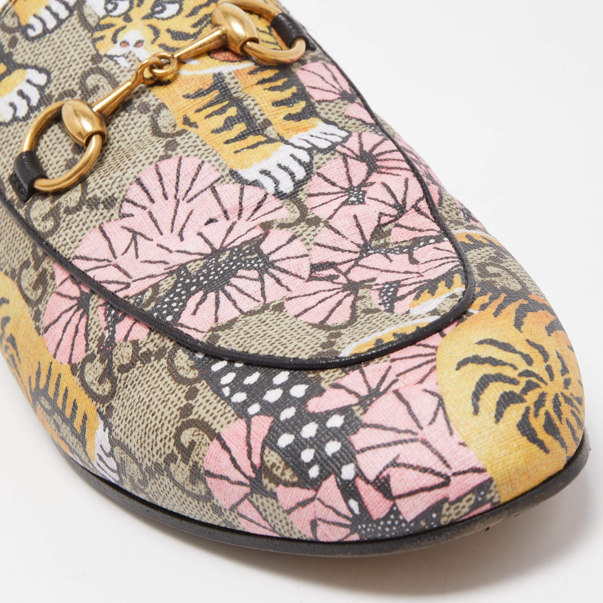 Gucci Multicolor Canvas Tiger Princetown Mules Size 37.5 1