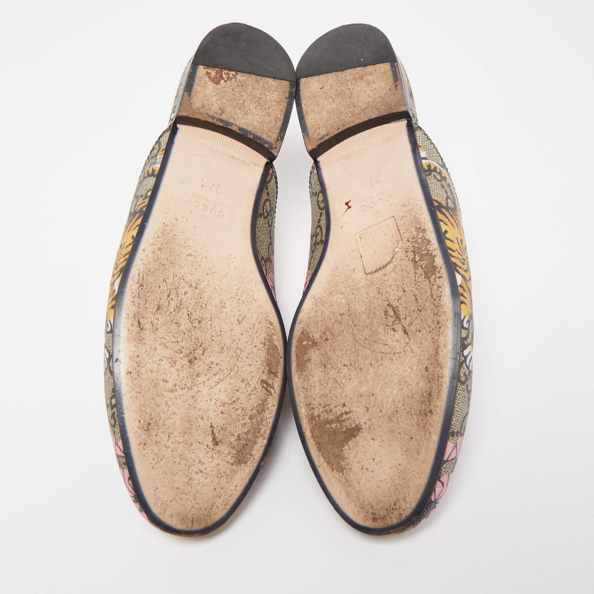 Gucci Multicolor Canvas Tiger Princetown Mules Size 37.5 3