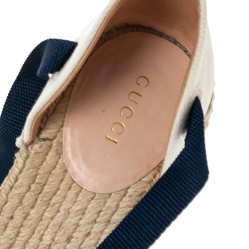 Women's Gucci Multicolor Canvas Web Espadrille Wedge Ankle Wrap Sandals Size 38.5