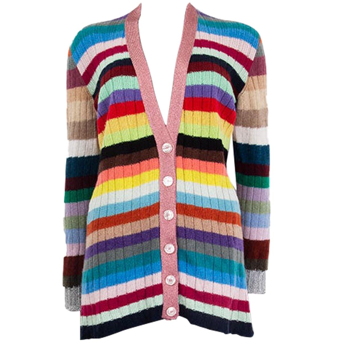 GUCCI multicolor cashmere and wool STRIPED Cardigan Sweater XS at 1stDibs |  gucci multicolor cardigan, multicolor cardigan sweater, gucci rainbow  cardigan