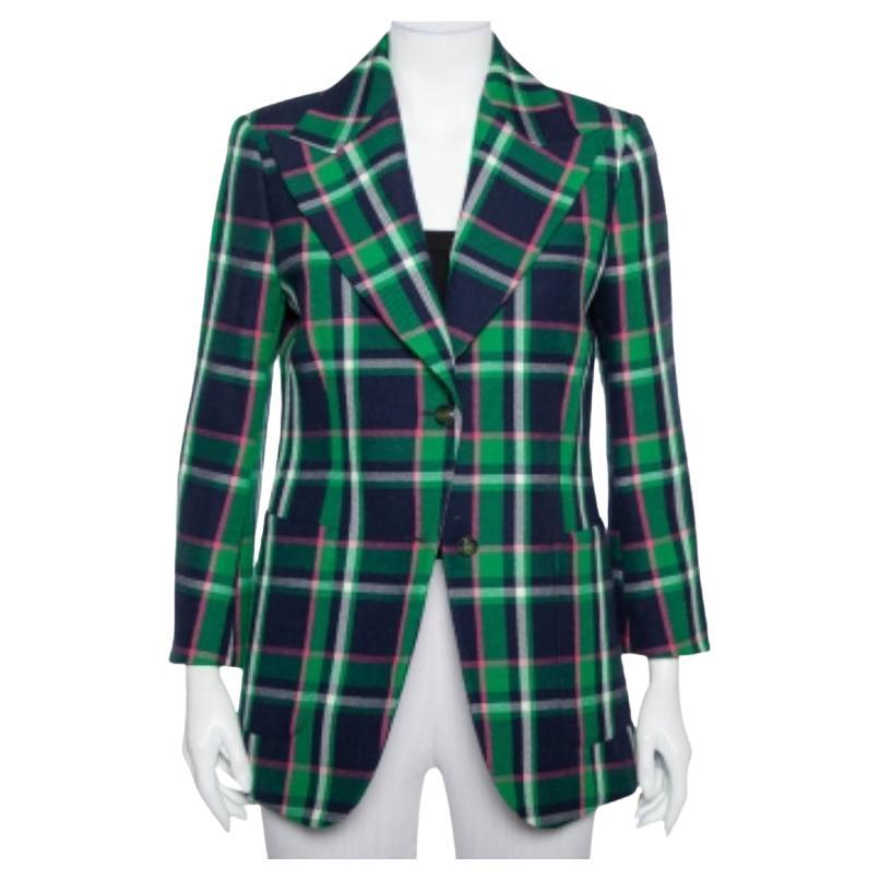 Gucci Multicolor Checkered Wool Tiger Applique Detail Button Front Blazer M For Sale