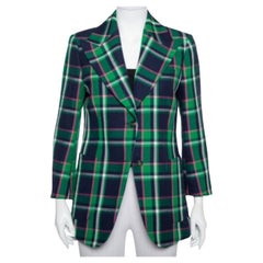 Gucci Multicolor Checkered Wool Tiger Applique Detail Button Front Blazer M