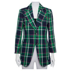 Gucci - Blazer à carreaux multicolore en laine avec appliques tigrées et boutons sur le devant, taille M