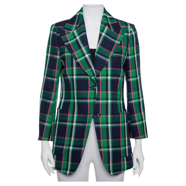 Gucci Multicolor Checkered Wool Tiger Applique Detail Button Front Blazer M  For Sale at 1stDibs