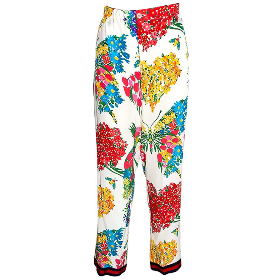 Gucci Multicolor Corsage Printed Silk Pajama Pants M