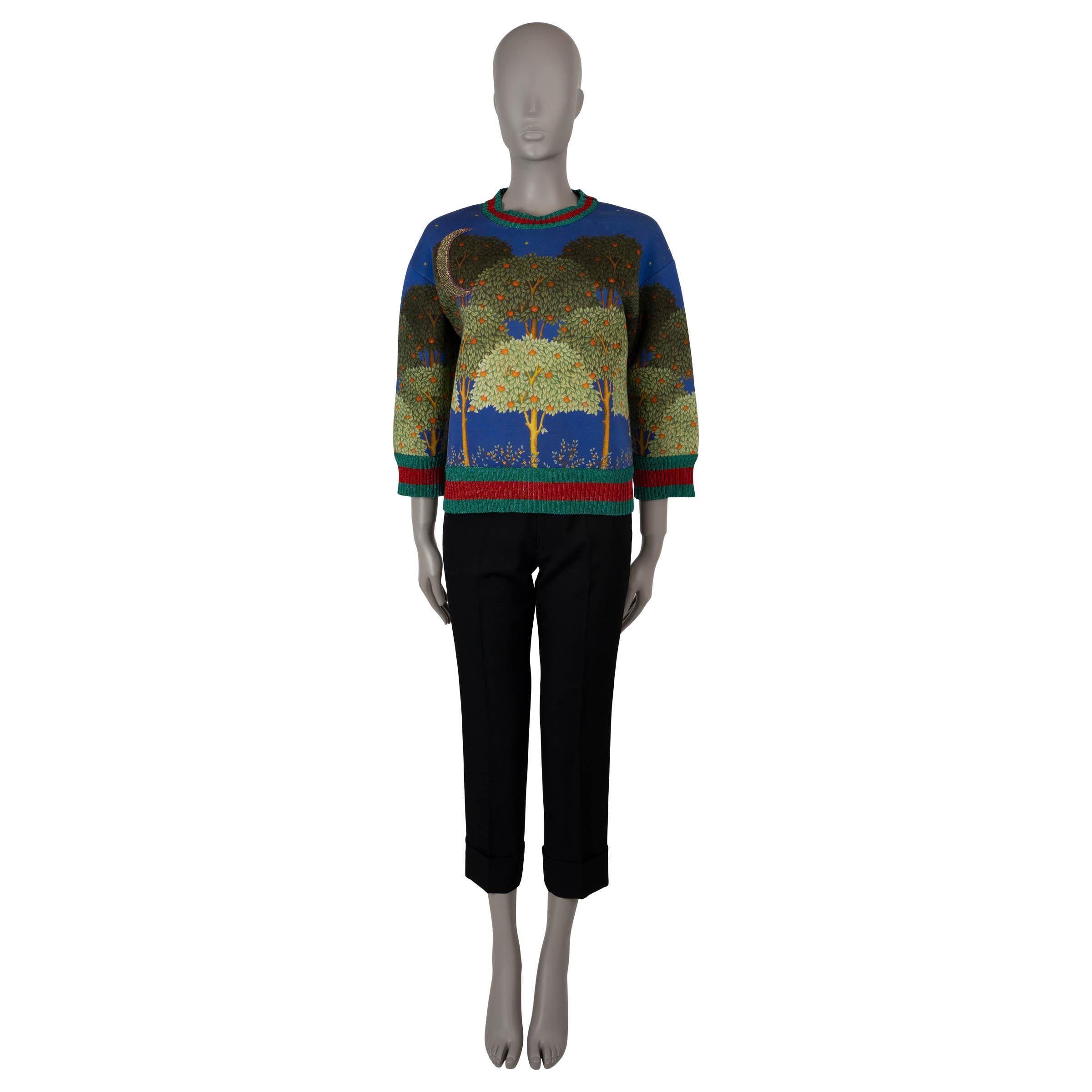 GUCCI multicolor cotton 2016 CRYSTAL EMBELLISHED NIGHT GARDEN Sweater S In Excellent Condition For Sale In Zürich, CH