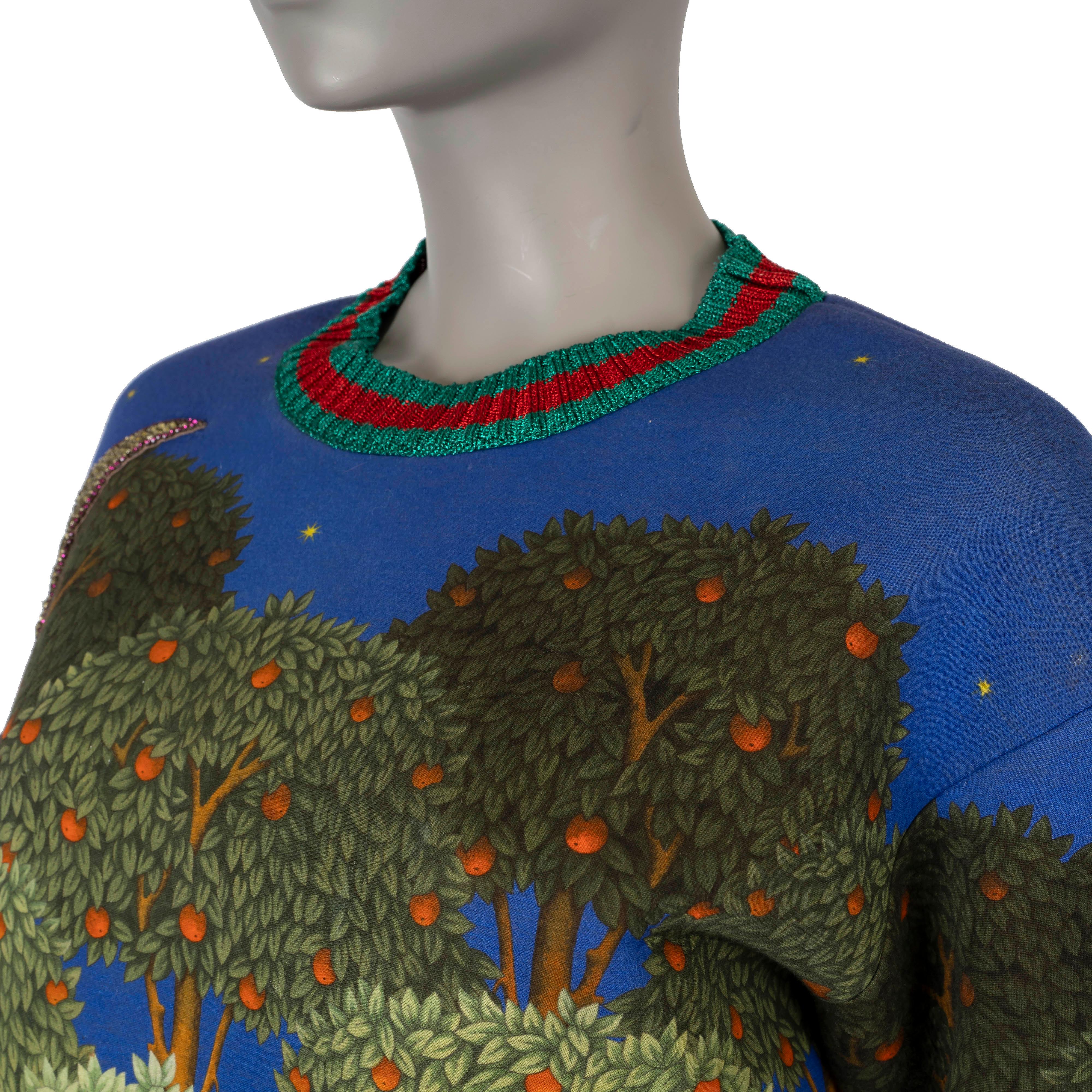 Women's GUCCI multicolor cotton 2016 CRYSTAL EMBELLISHED NIGHT GARDEN Sweater S For Sale