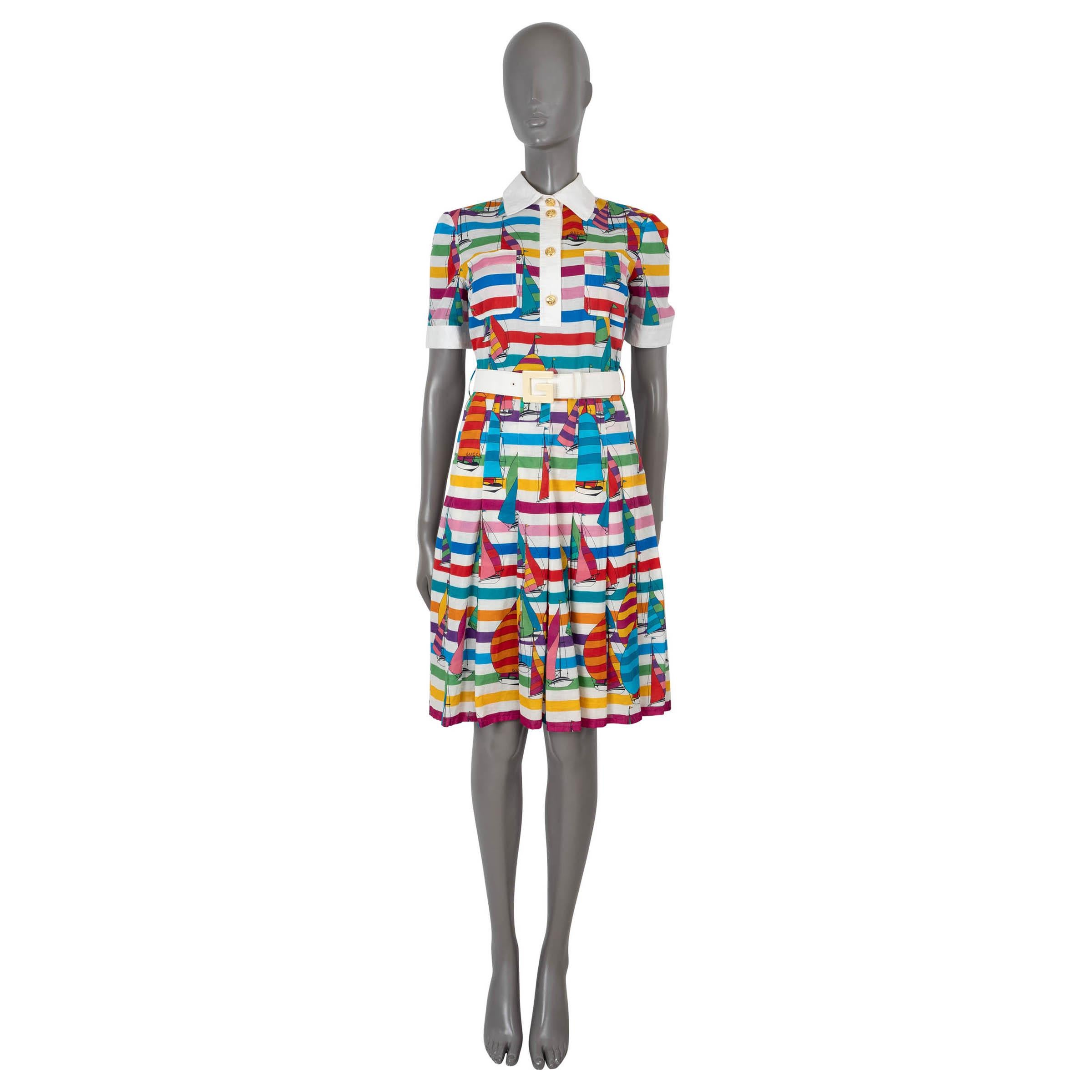 GUCCI multicolor cotton 2021 SAILBOAT STRIPED SHIRT Dress 40 S In Excellent Condition For Sale In Zürich, CH