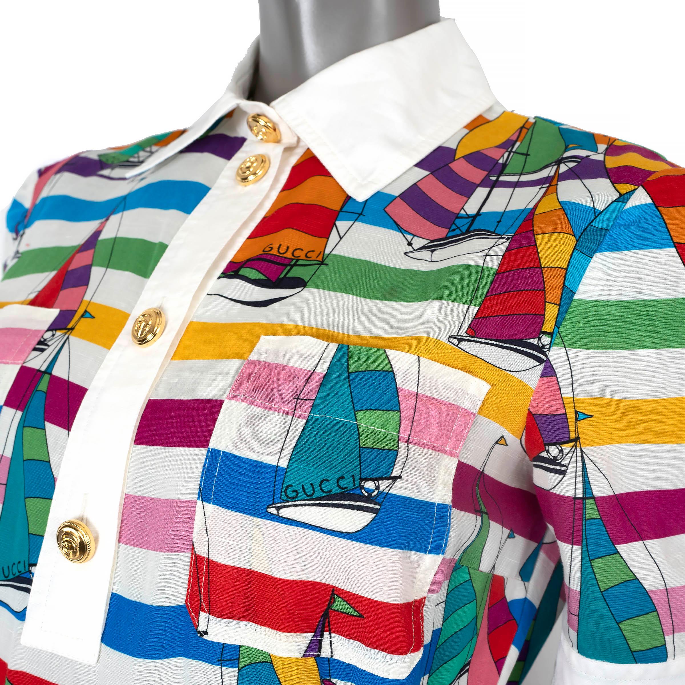 Women's GUCCI multicolor cotton 2021 SAILBOAT STRIPED SHIRT Dress 40 S For Sale