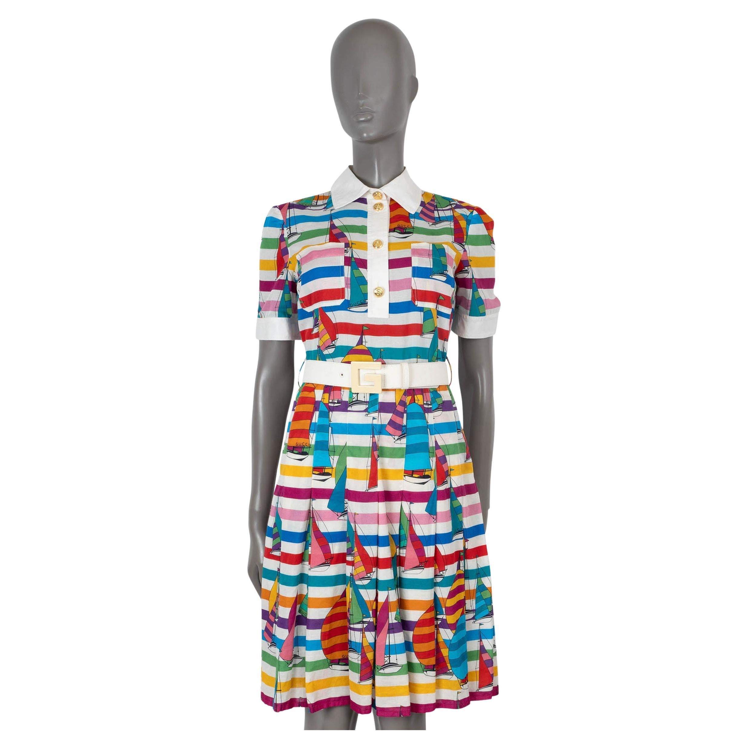GUCCI multicolor cotton 2021 SAILBOAT STRIPED SHIRT Dress 40 S For Sale