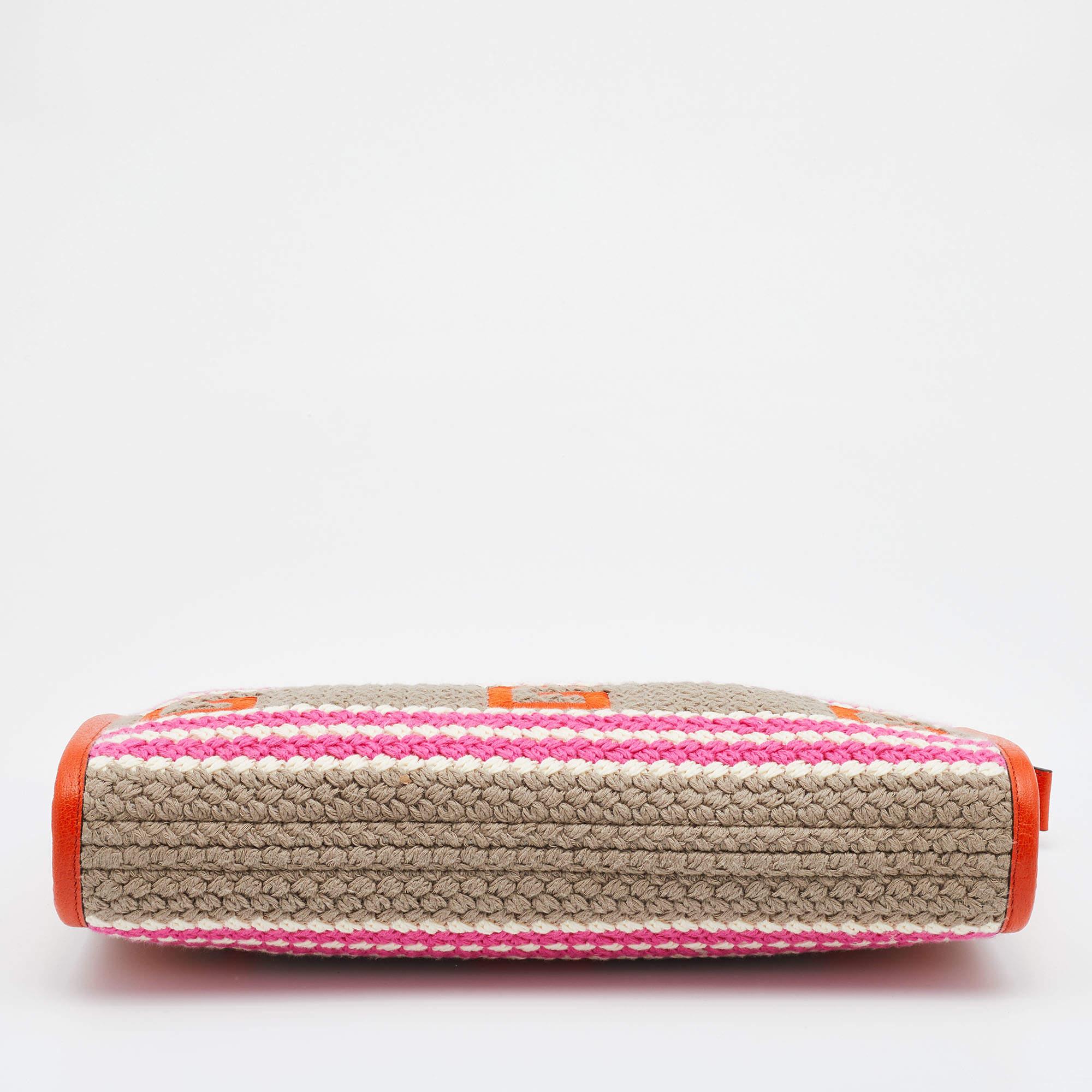 Women's Gucci Multicolor Crochet Fabric and Leather Saint Tropez Zip Pouch