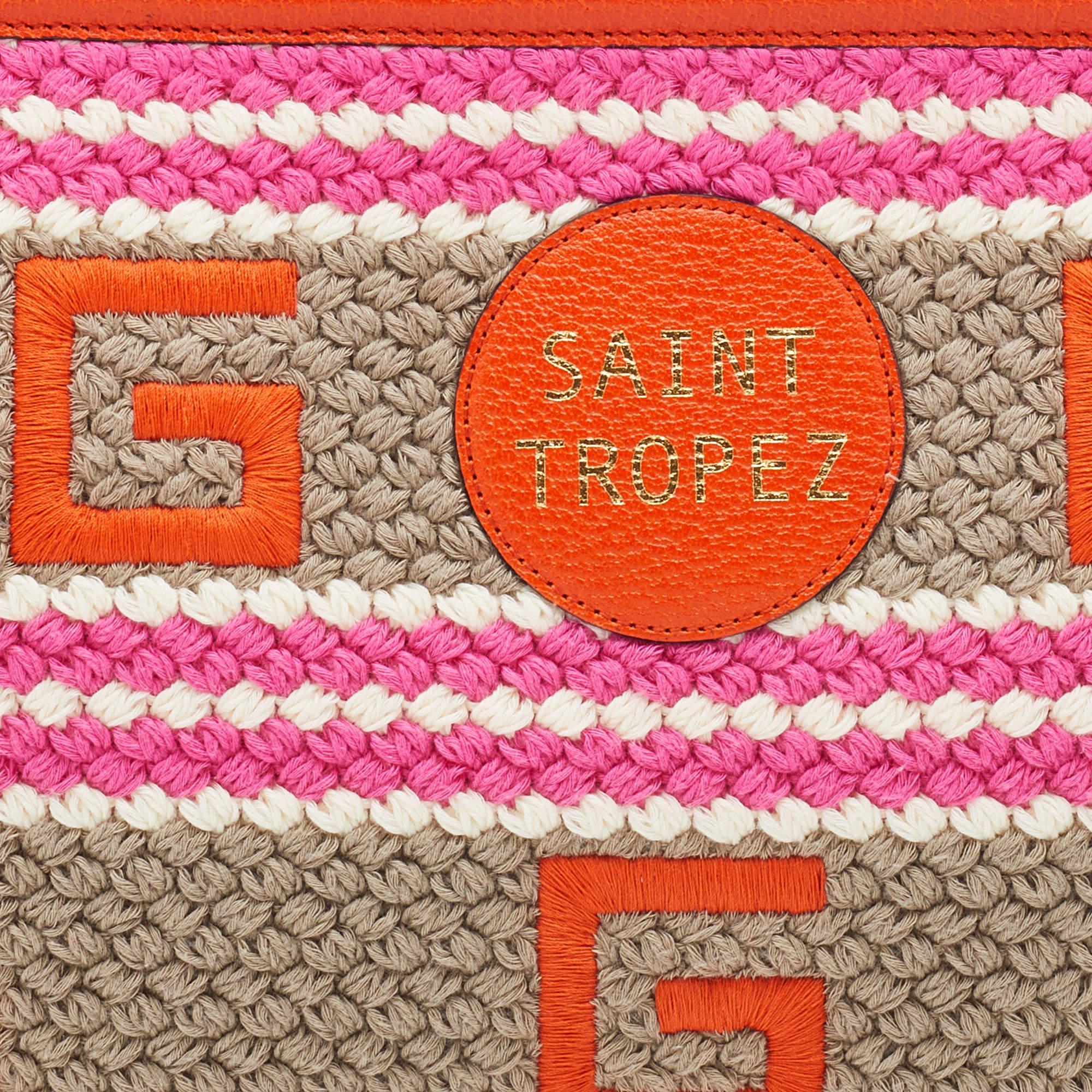 Gucci Multicolor Crochet Fabric and Leather Saint Tropez Zip Pouch 3