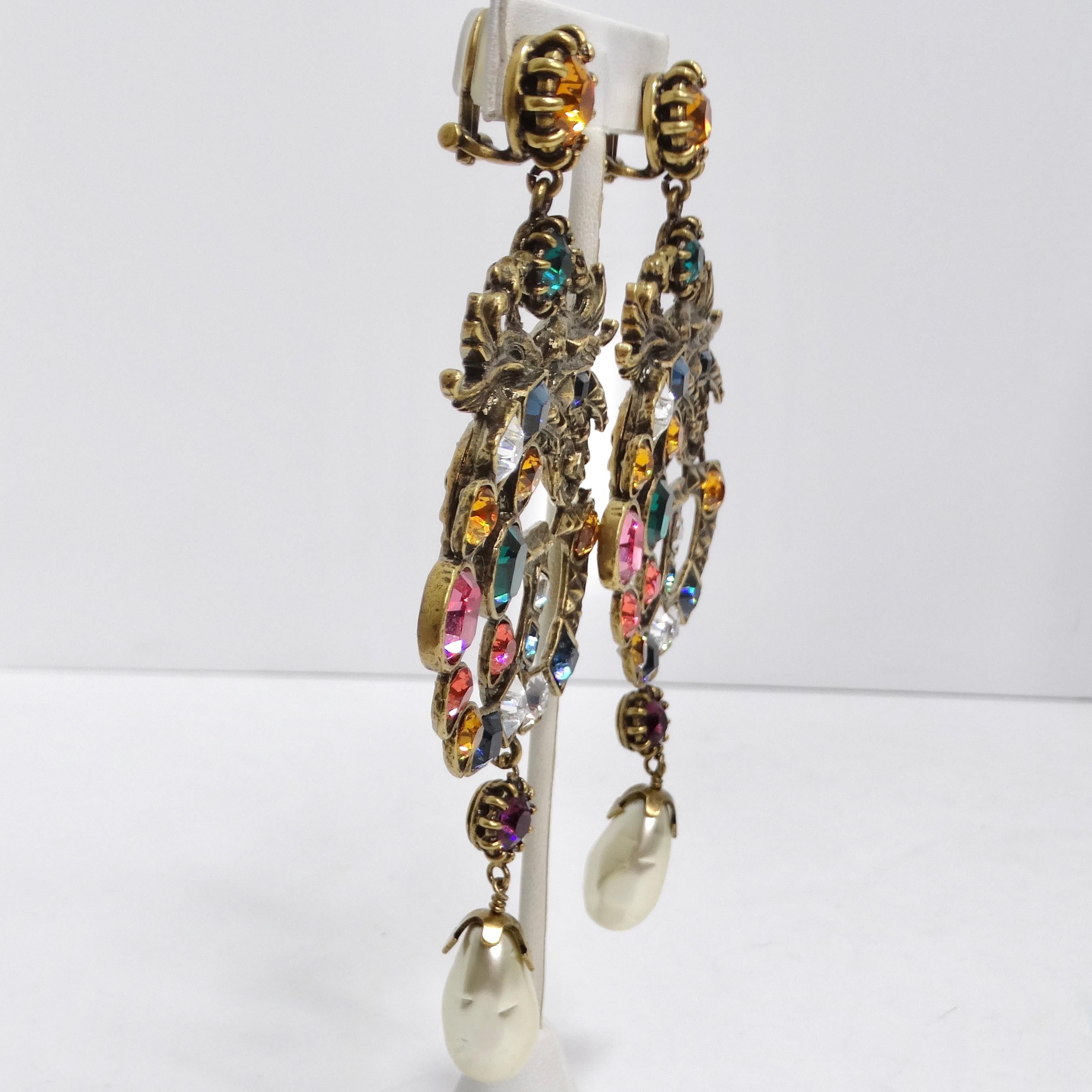 Gucci Multicolor Crystal Faux Pearl Logo Earrings For Sale 5