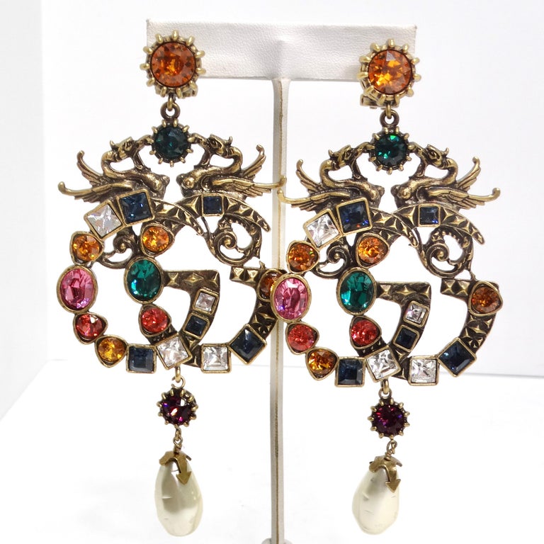 Gucci Multicolor Crystal Faux Pearl Logo Earrings For Sale at 1stDibs big gucci earrings gucci multicolor earrings faux gucci jewelry