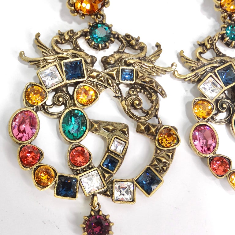Gucci Multicolor Crystal Faux Pearl Logo Earrings For Sale at 1stDibs big gucci earrings gucci multicolor earrings faux gucci jewelry