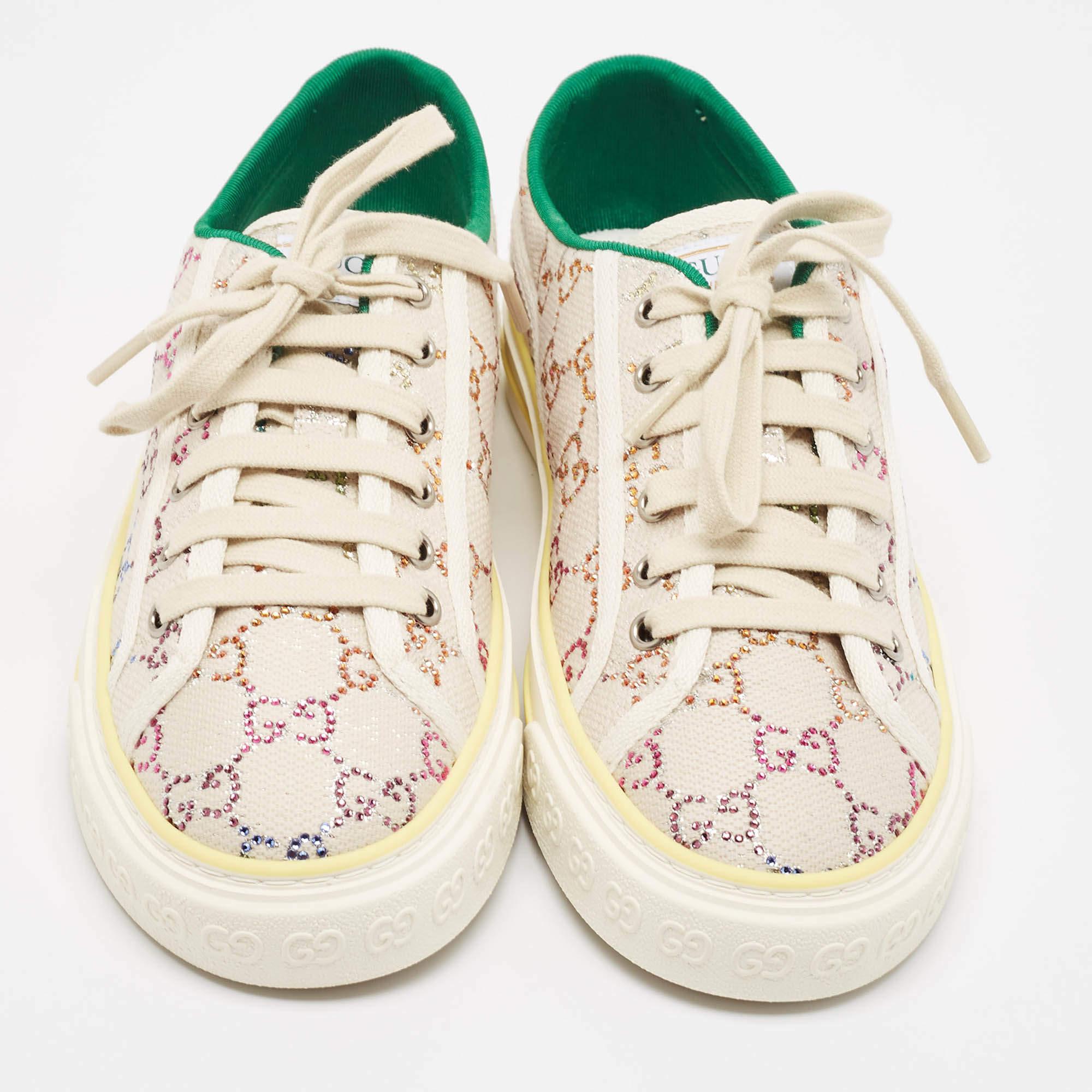 Beige Gucci Multicolor Crystal GG Canvas Tennis 1977 Sneakers Size 40