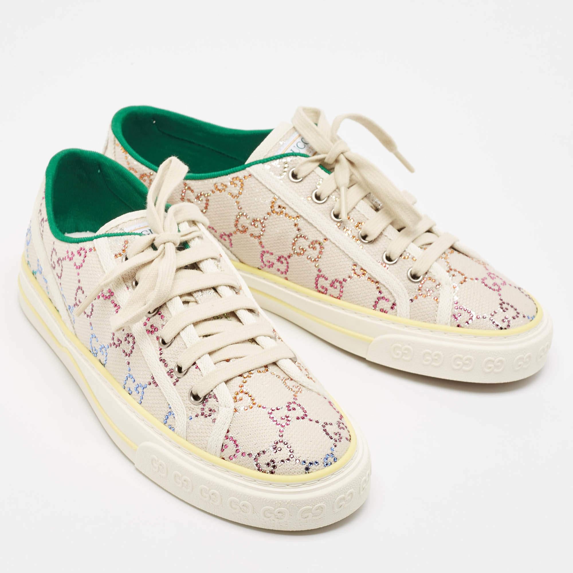 Gucci Multicolor Crystal GG Canvas Tennis 1977 Sneakers Size 40 In New Condition In Dubai, Al Qouz 2