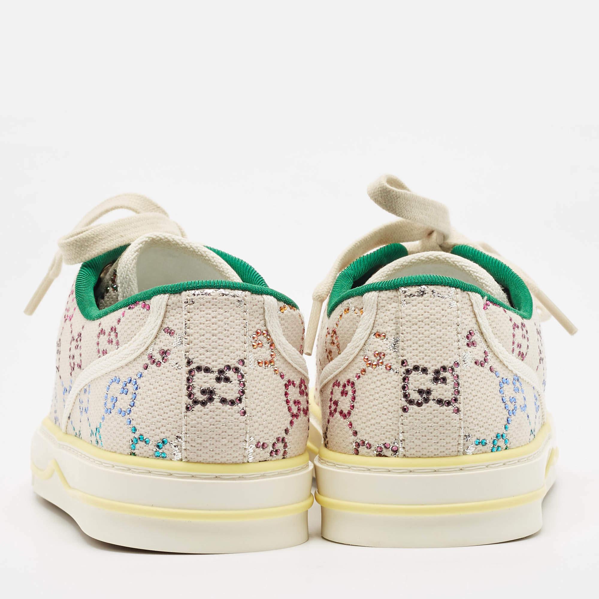 Women's Gucci Multicolor Crystal GG Canvas Tennis 1977 Sneakers Size 40
