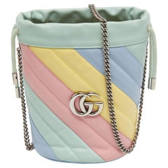 Gucci Multicolor Diagonal Leather Mini GG Marmont Torchon Bucket Bag