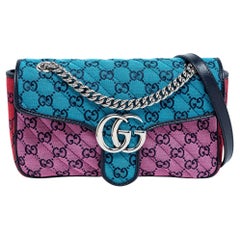Gucci Multicolor Diagonal Quilt GG Canvas and Leather Small GG Marmont Shoulder 