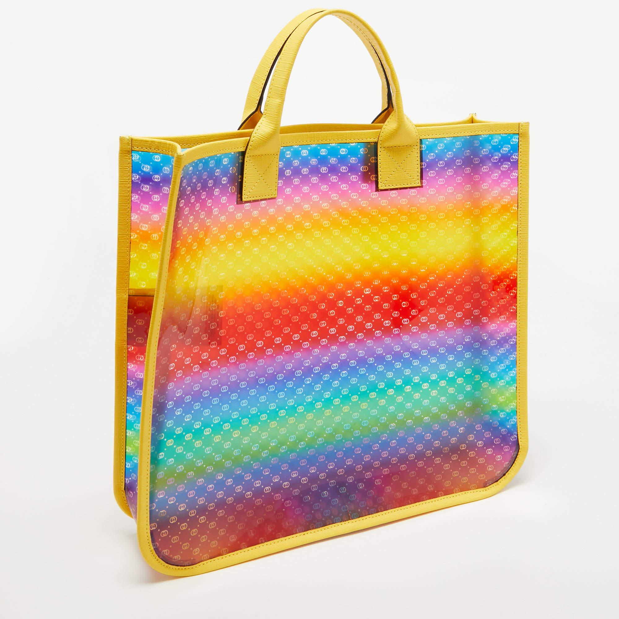 Brown Gucci Multicolor Diamante Vinyl and Leather Tote For Sale