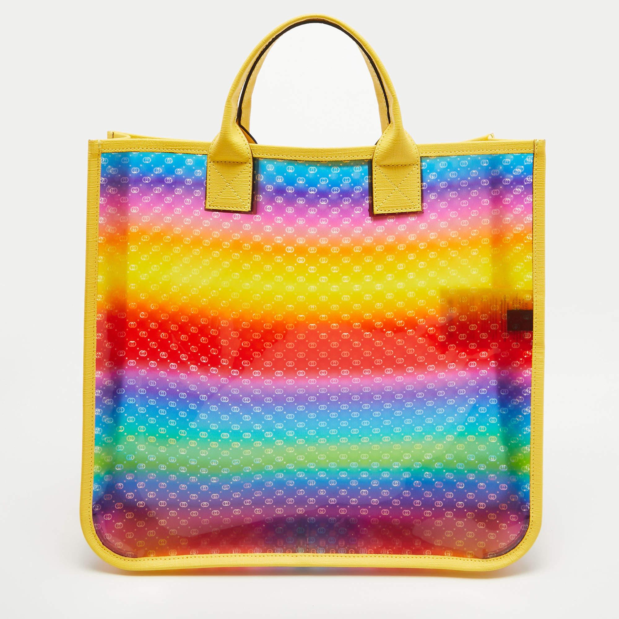 Gucci Multicolor Diamante Vinyl and Leather Tote In Excellent Condition For Sale In Dubai, Al Qouz 2