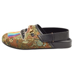 Mehrfarbige Gucci Horsebit River Slingback-Sandalen aus Stoff und Leder Größe 43