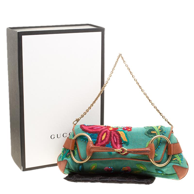 Gucci Multicolor Fabric Limited Edition Tom Ford Horsebit Chain Clutch 7