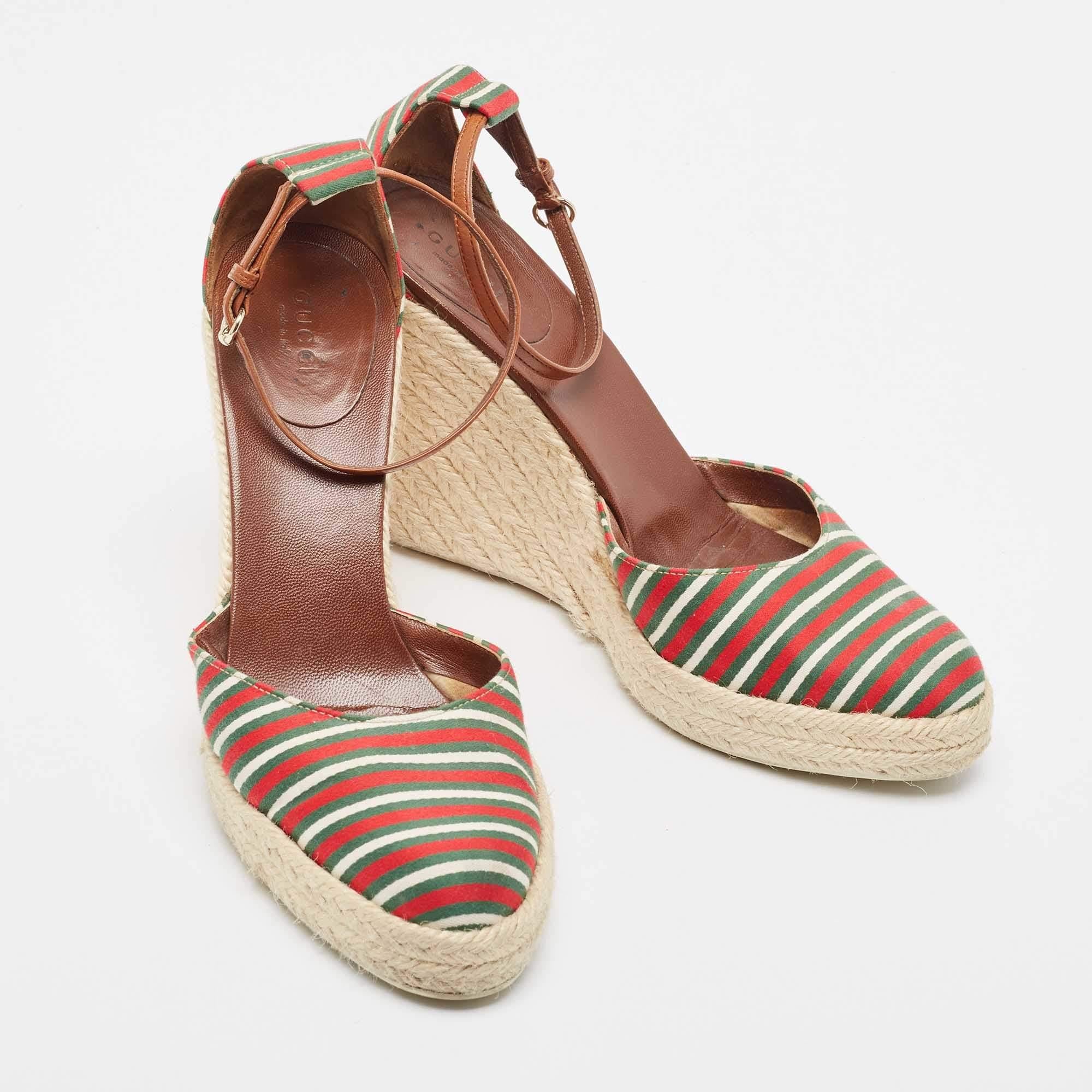Women's Gucci Multicolor Fabric Platform Wedge Espadrille Sandals Size 38 For Sale