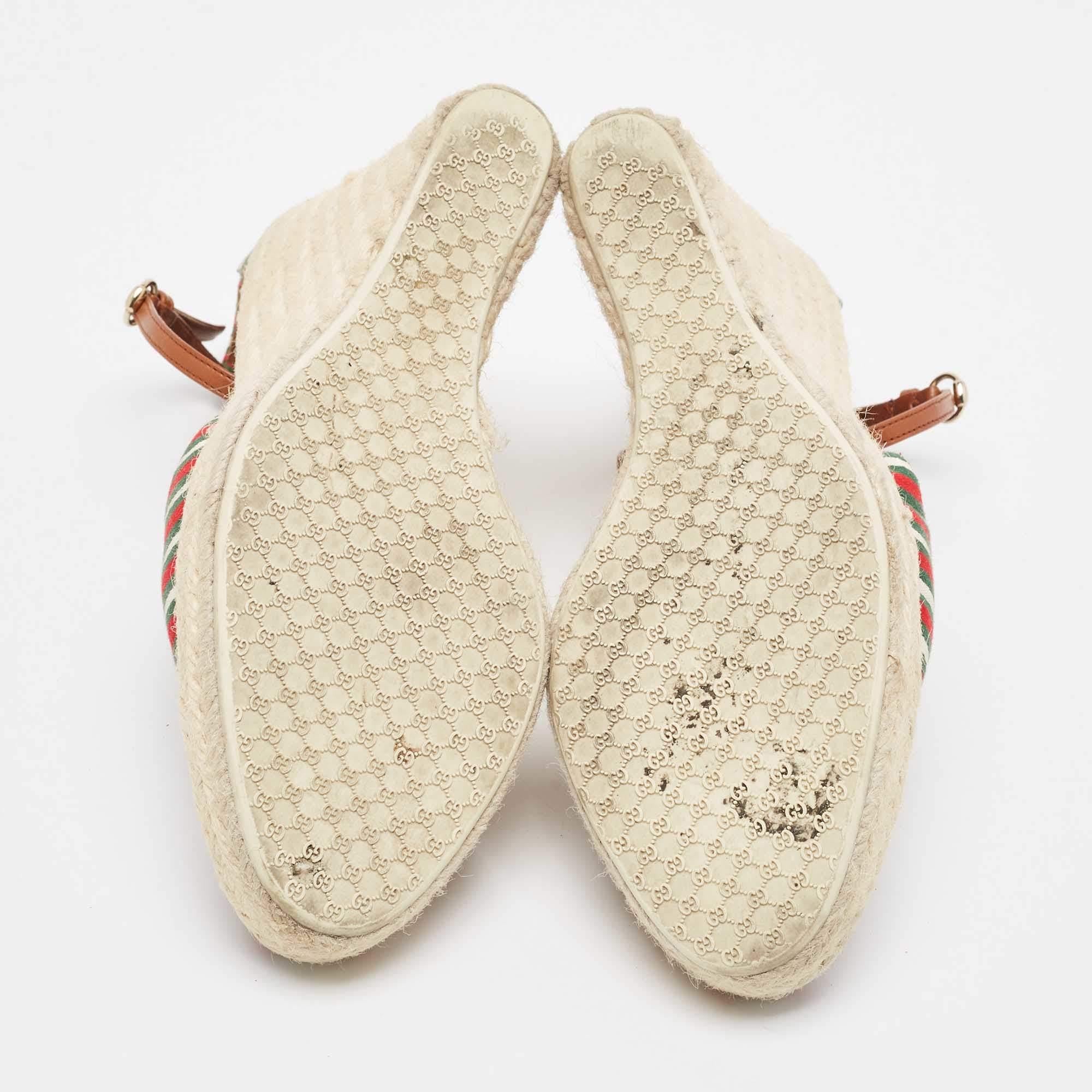 Gucci Multicolor Fabric Platform Wedge Espadrille Sandals Size 38 For Sale 3