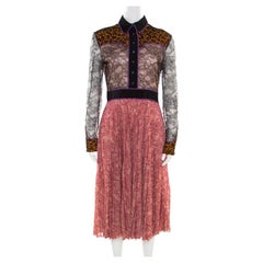 Gucci Multicolor Floral Bonded Lace Plisse Dress M