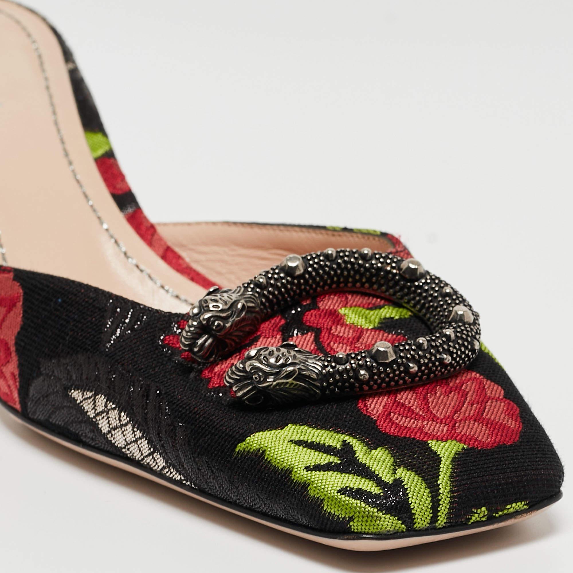 Gucci Multicolor Floral Brocade Fabric Dionysus Square Toe Slip On Mules Size 38 For Sale 4