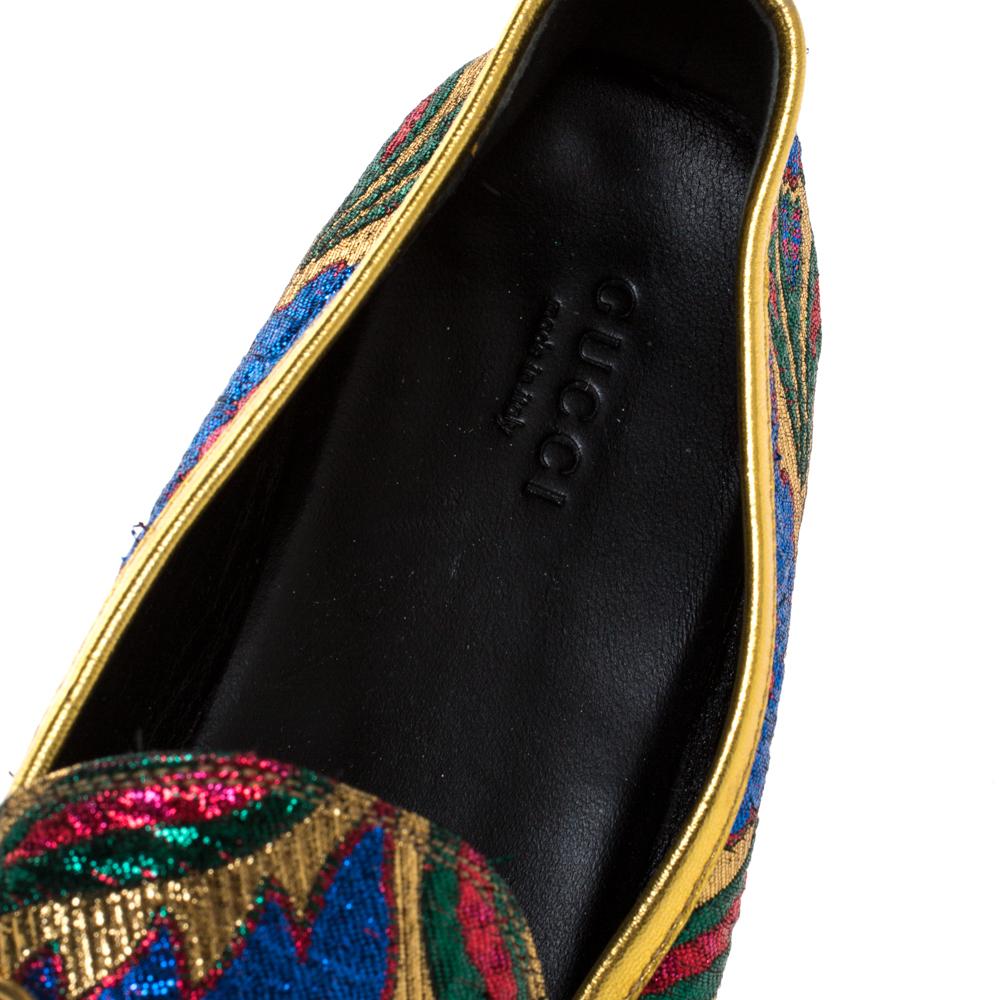 Black Gucci Multicolor Floral Brocade Fabric Horsebit Jordaan Loafer Flats Size 38