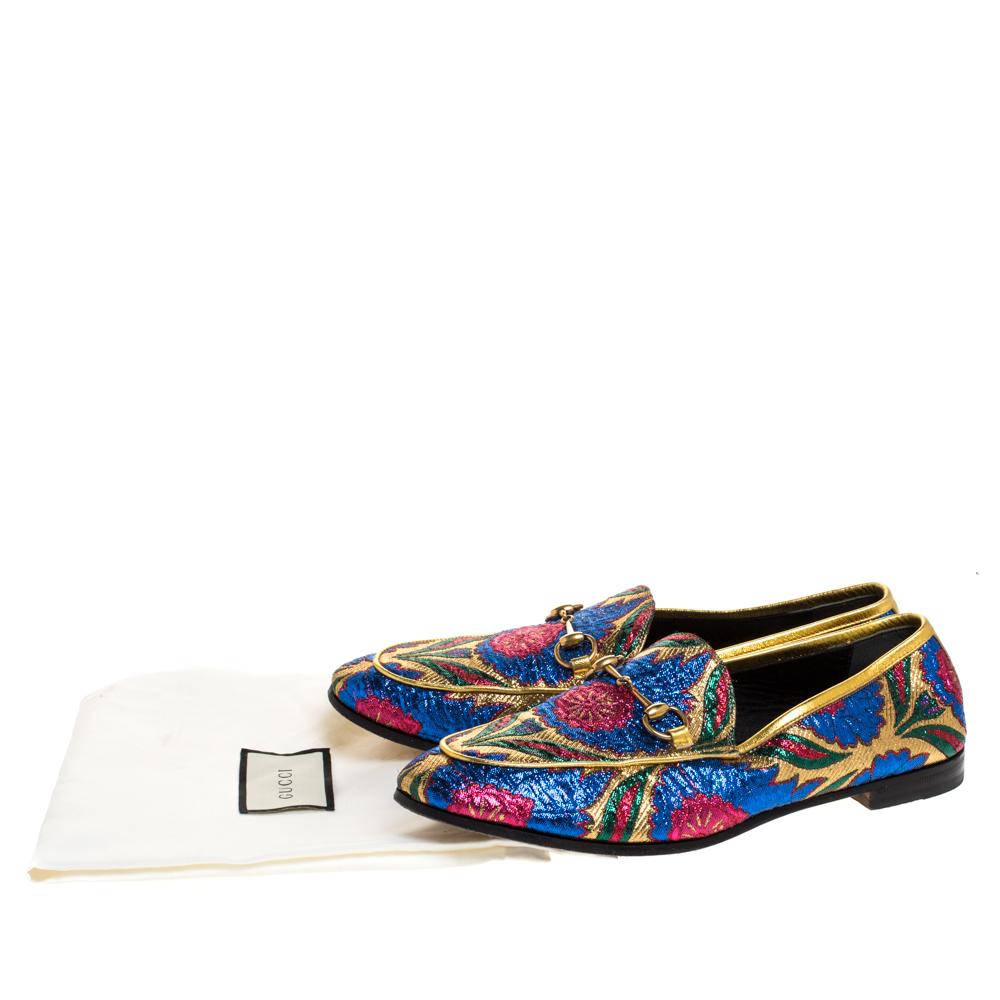 Women's Gucci Multicolor Floral Brocade Fabric Horsebit Jordaan Loafer Flats Size 38