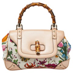 Gucci Multicolor Floral Canvas and Leather Bamboo Top Handle Bag