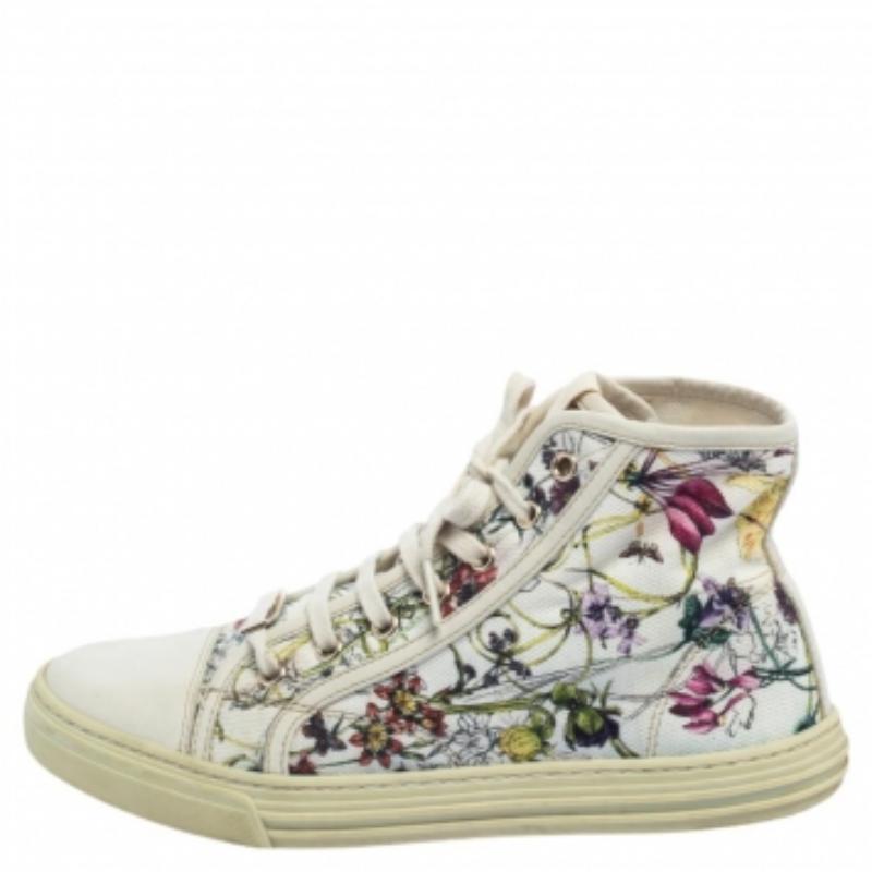 Gucci - Scarpe da ginnastica alte in tela floreale multicolore misura 37 In condizioni discrete in vendita a Dubai, Al Qouz 2