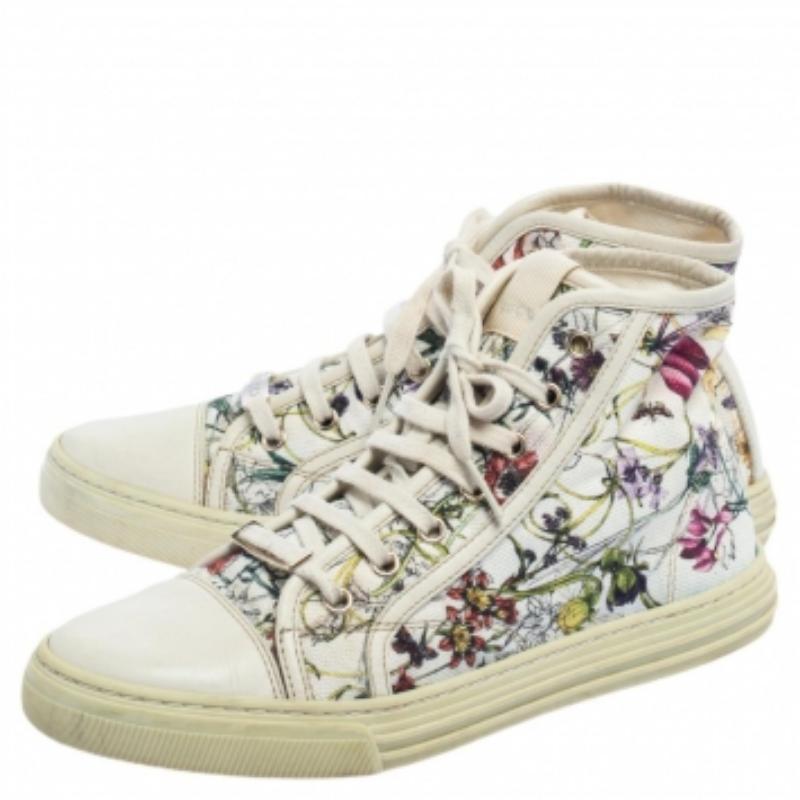 Gucci - Scarpe da ginnastica alte in tela floreale multicolore misura 37 in vendita 2