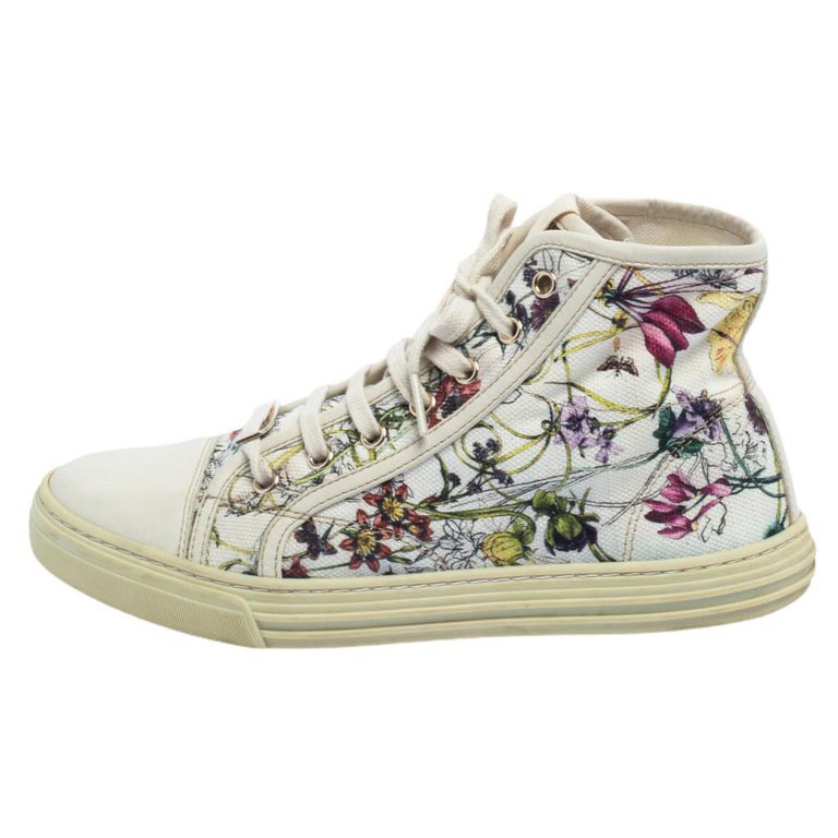 Gucci Multicolor Floral Canvas High Top Sneakers Size 37 For Sale at 1stDibs