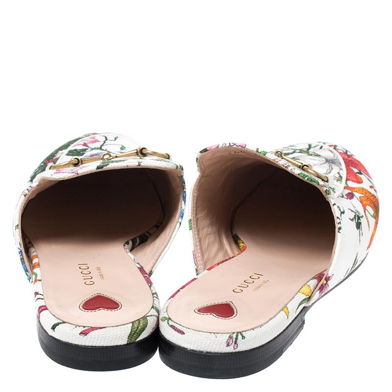 Gucci Multicolor Floral Canvas Princetown Horsebit Flat Mules Size 40 In Good Condition In Dubai, Al Qouz 2