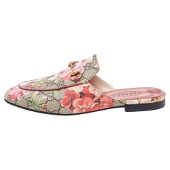 Used Gucci Multicolor Floral Coated Canvas Princetown Horsebit Flat Mules Size 37.5