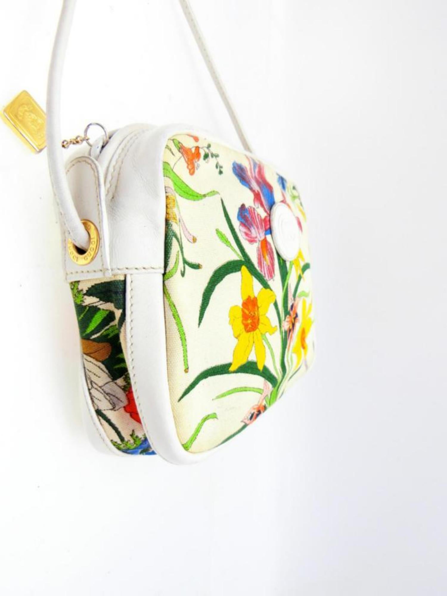 Gucci Multicolor Floral Disco Cross Body 232573 White Canvas Shoulder Bag For Sale 2