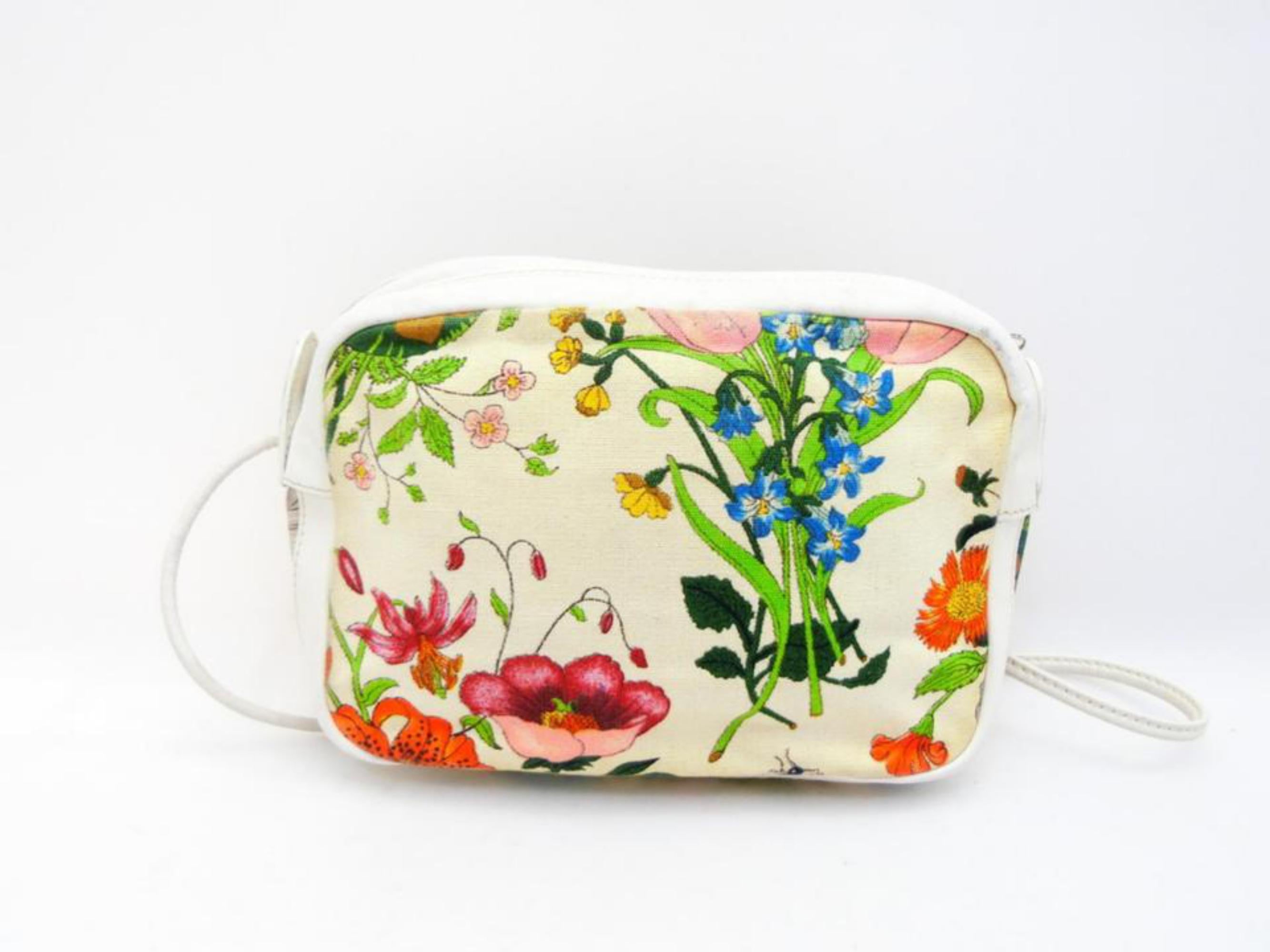 Gucci Multicolor Floral Disco Cross Body 232573 White Canvas Shoulder Bag For Sale 3