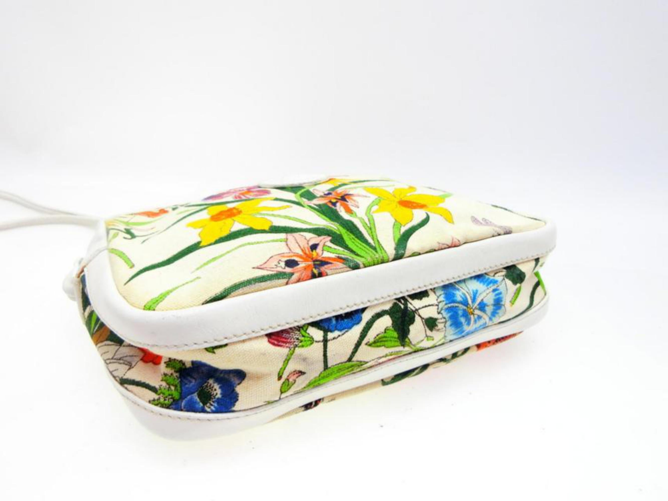 Gucci Multicolor Floral Disco Cross Body 232573 White Canvas Shoulder Bag For Sale 4
